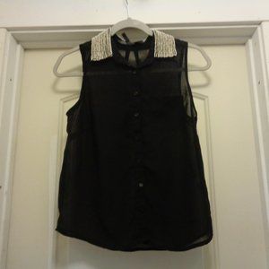 COQUETTE GIRL JAZZ BAR RETRO STYLE SHEER BLACK CHIFFON BEADED COLLAR BLO…